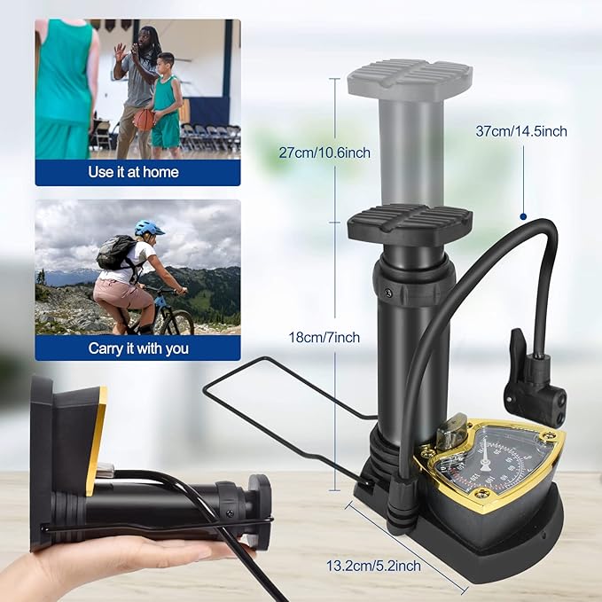 Foot & Hand Air Pump with Built-in Air Pressure Gauge