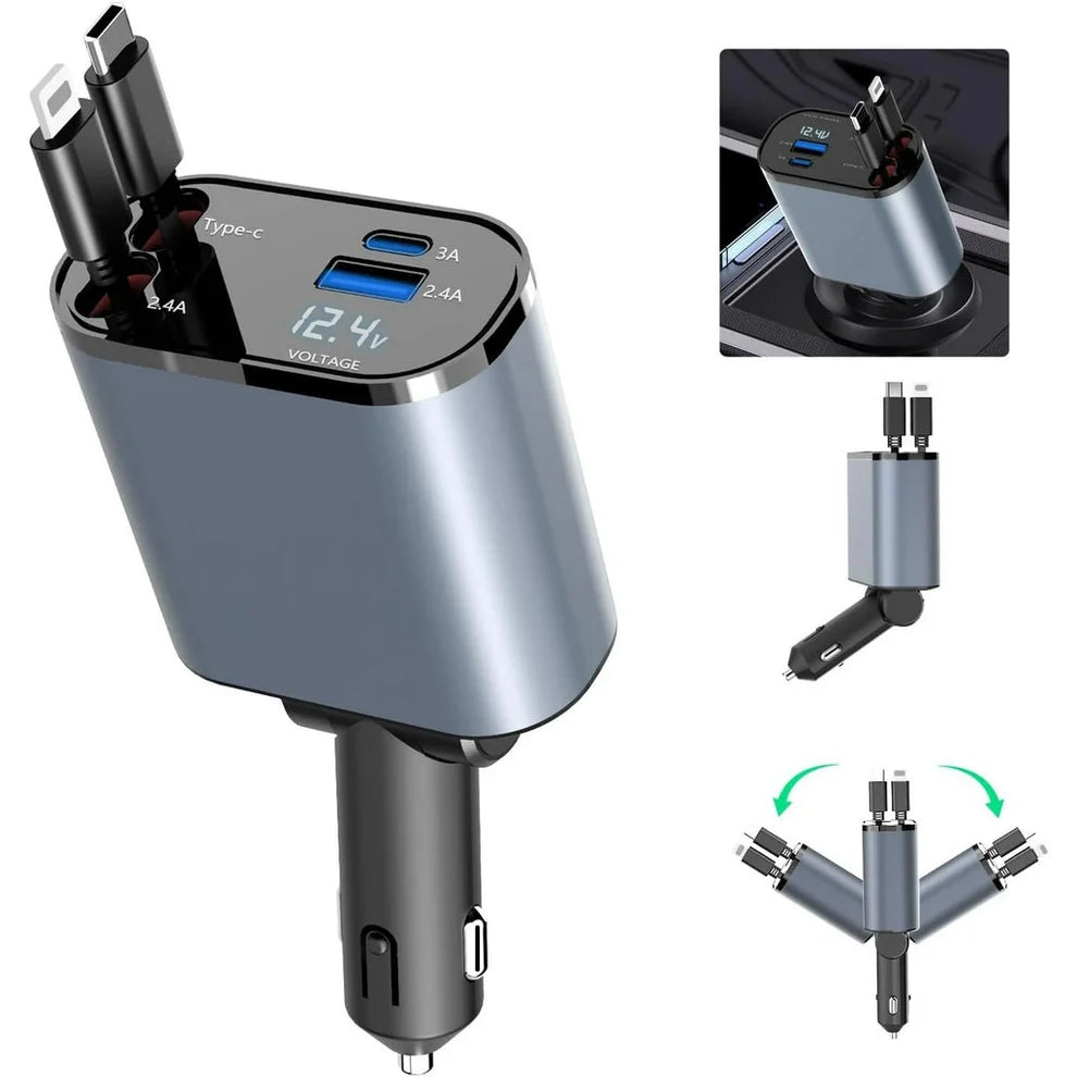 120W 4-in-1 Retractable Car Charger