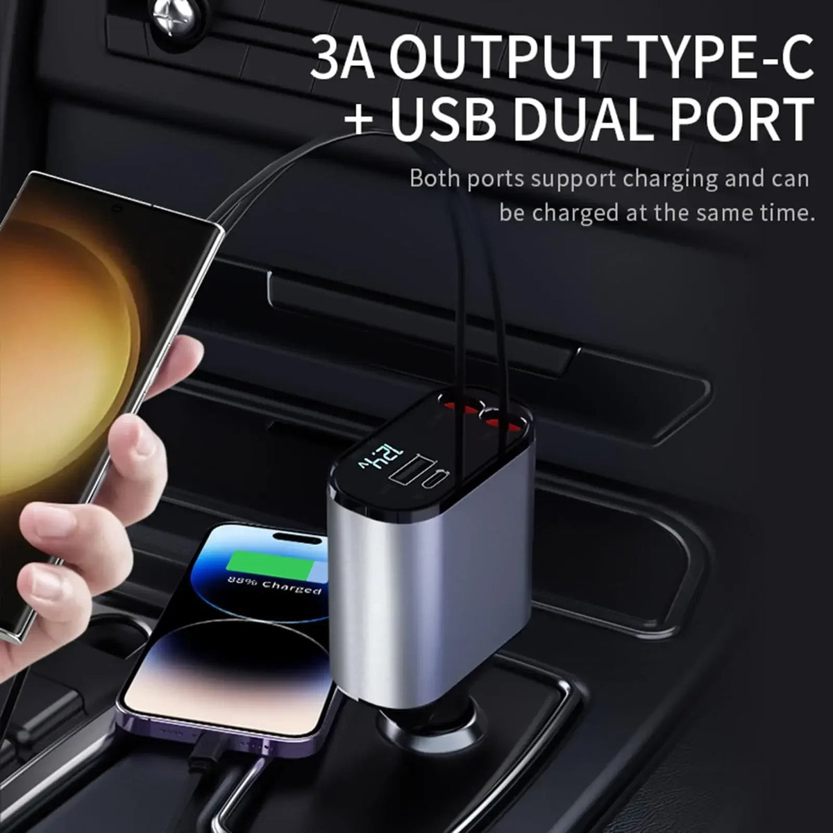 120W 4-in-1 Retractable Car Charger