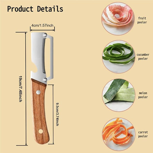 Multi-Functional 3-in-1 Kitchen Peeler & Bottle Opener with Wooden Handle