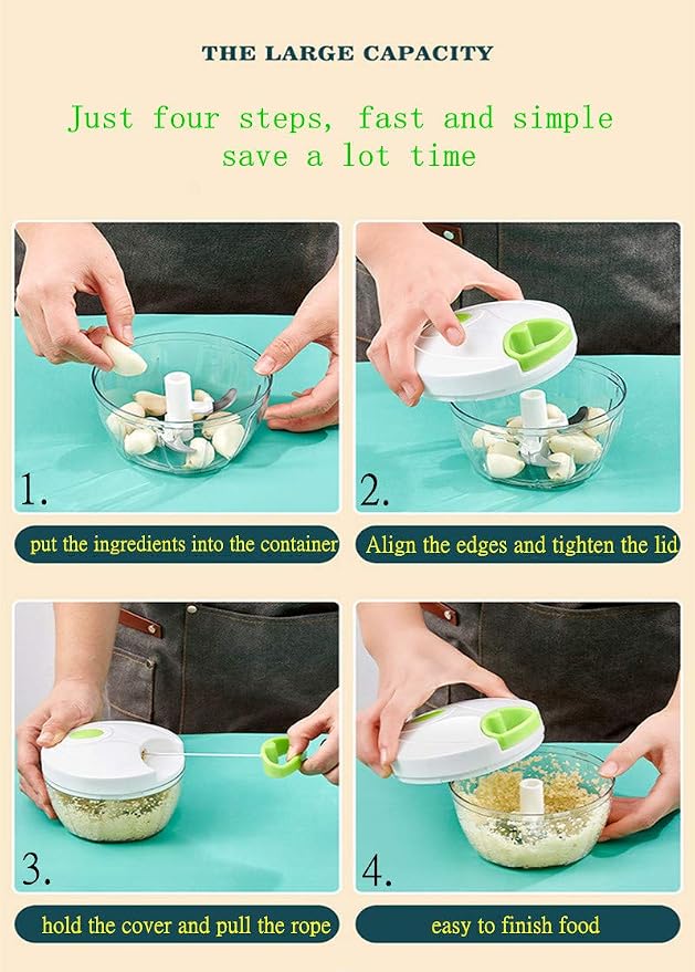 Manual Garlic Chopper Mincer – Pull String Vegetable Cutter