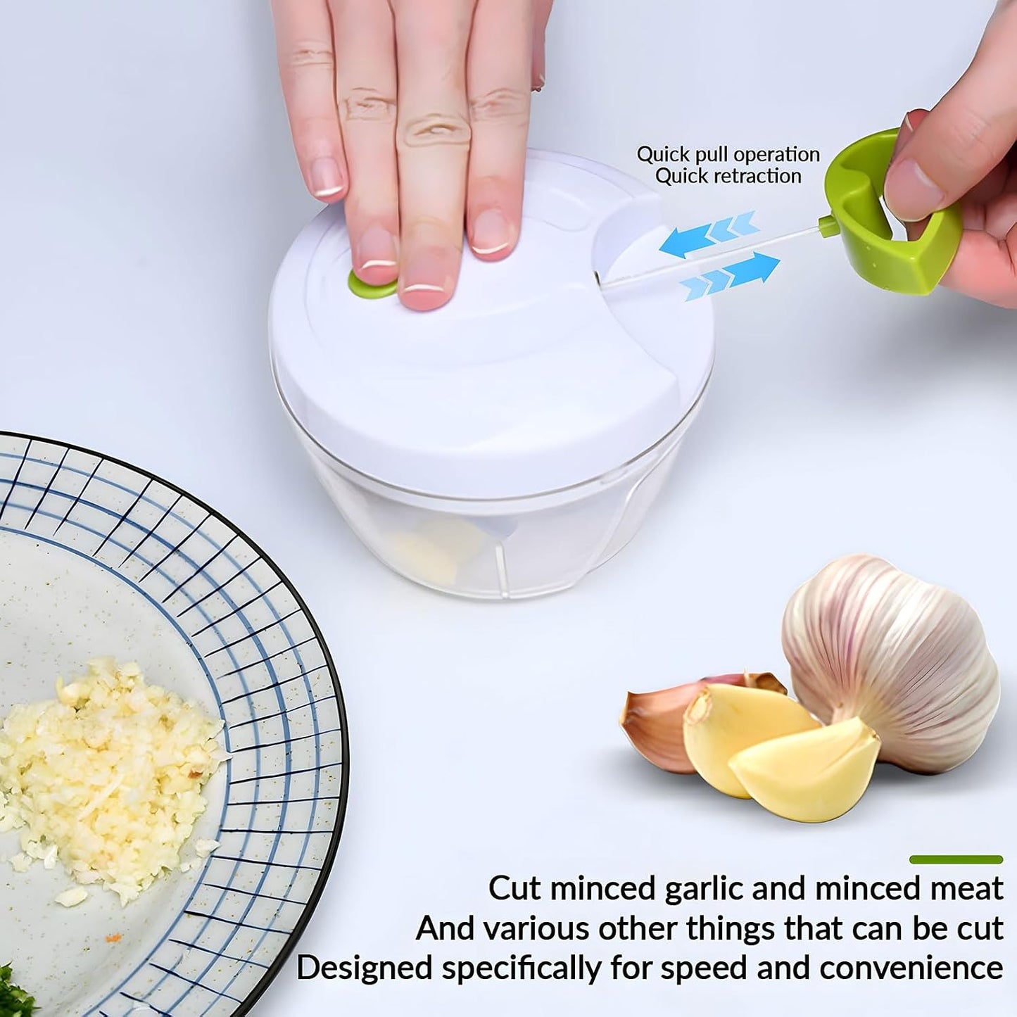 Manual Garlic Chopper Mincer – Pull String Vegetable Cutter