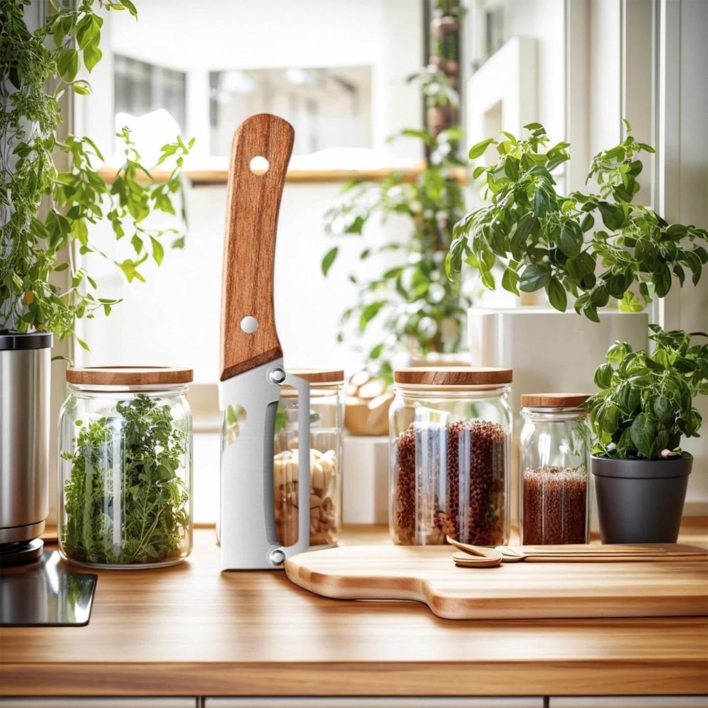 Multi-Functional 3-in-1 Kitchen Peeler & Bottle Opener with Wooden Handle