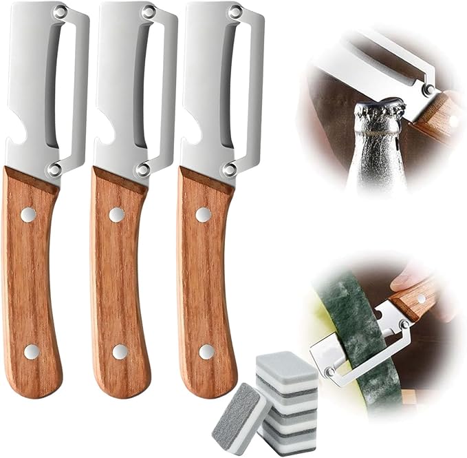 Multi-Functional 3-in-1 Kitchen Peeler & Bottle Opener with Wooden Handle