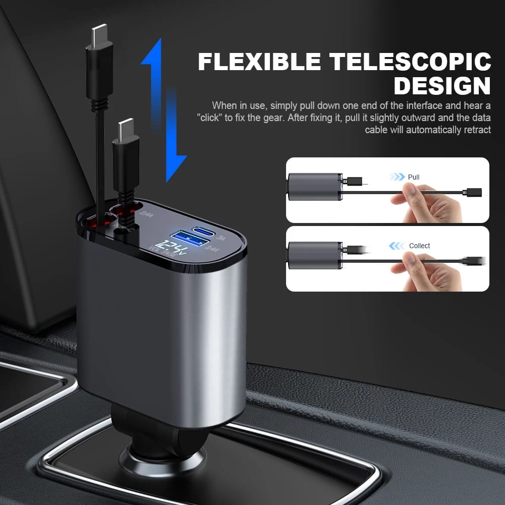 120W 4-in-1 Retractable Car Charger